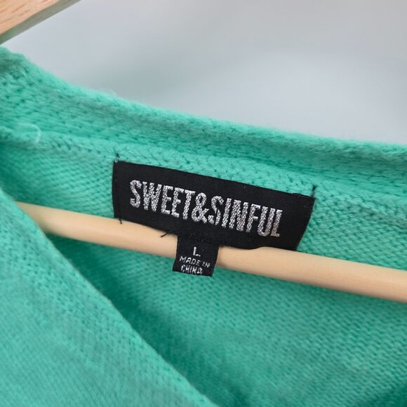 Sweet & Sinful Green Red Cherry Embroidery V-Neck Button Front Cardigan Large - Picture 3 of 14